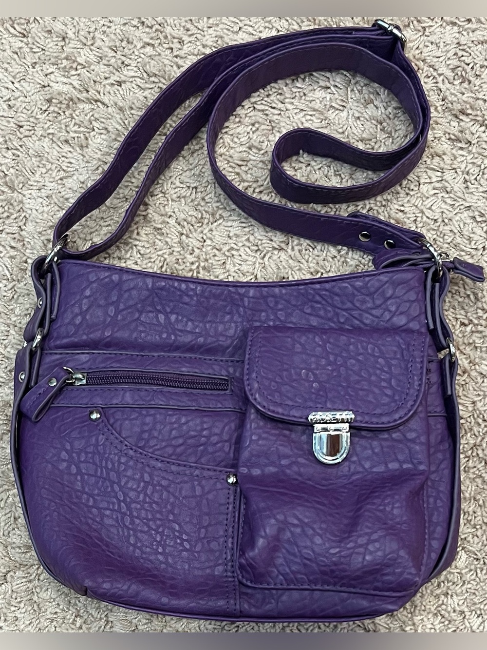 Rosetti Medium Faux Pebbles Leather Shoulder Bag Purple Purse Adjustable Strap